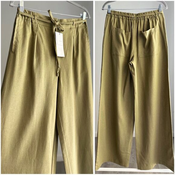 ZARA WIDE LEG LINEN PANTS WITH BELT - Picture 2 of 7